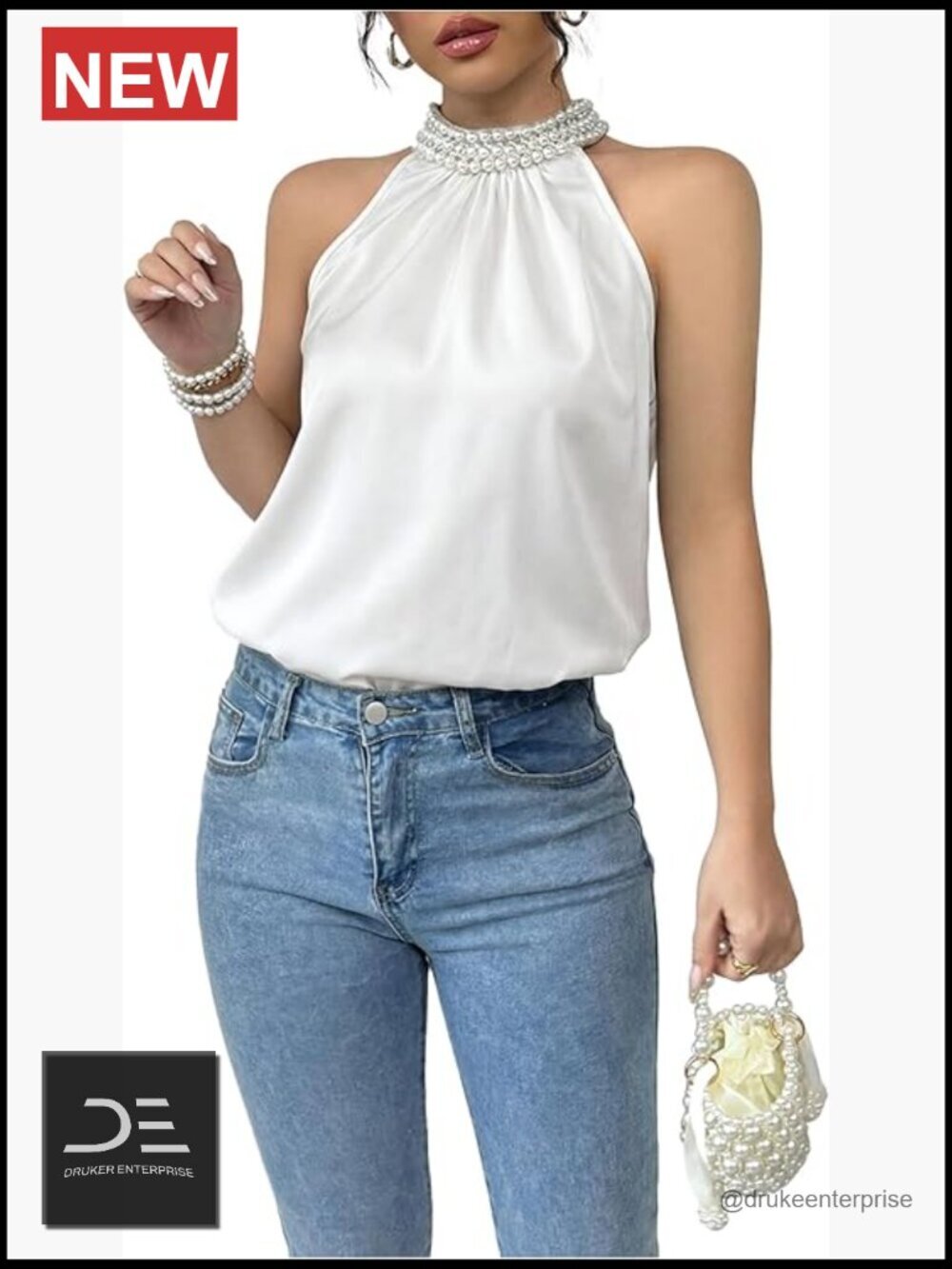 Women's Sleeveless Halter Top with Beaded Details